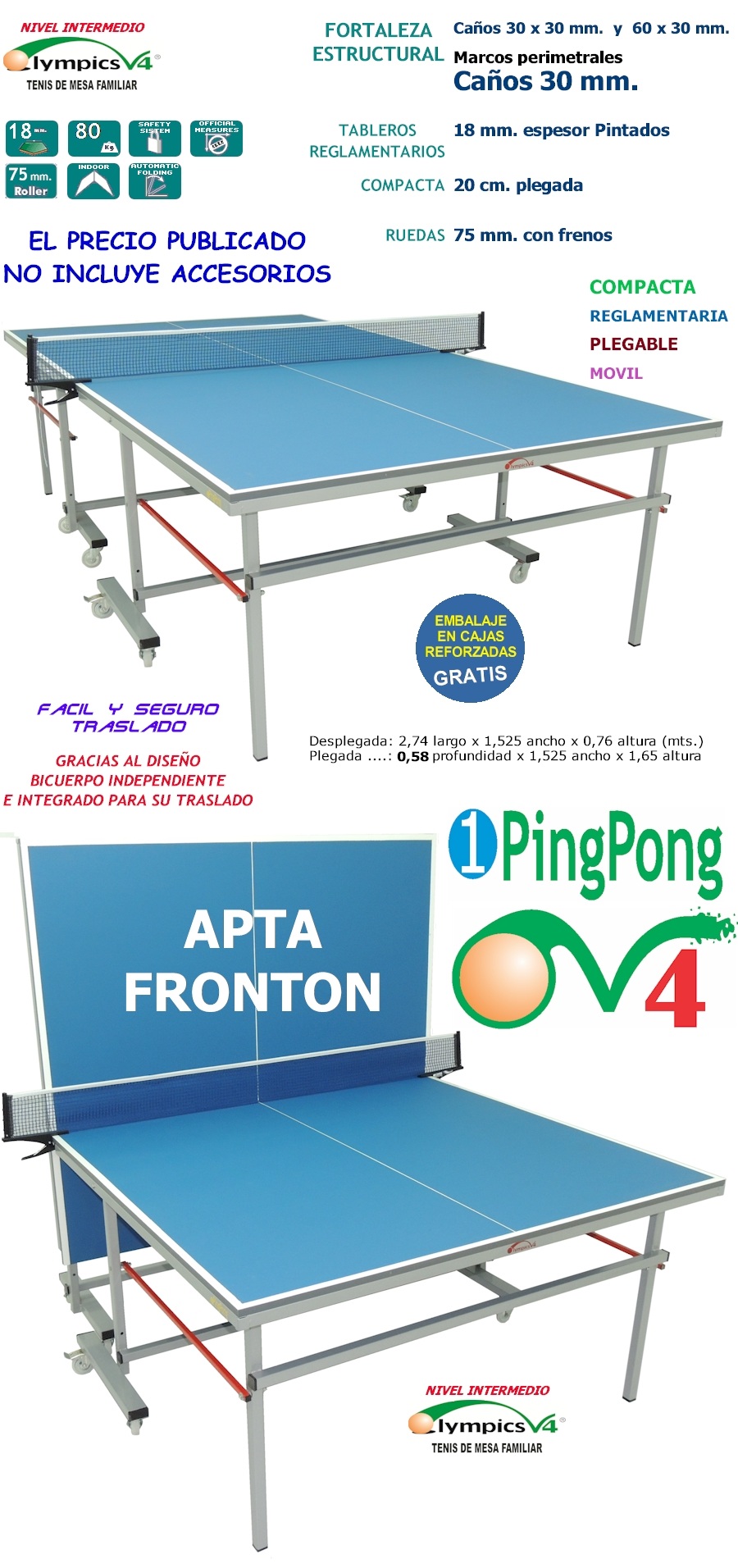 Mesa de ping pong Olympics V4 Familiar. Nivel Intermedio