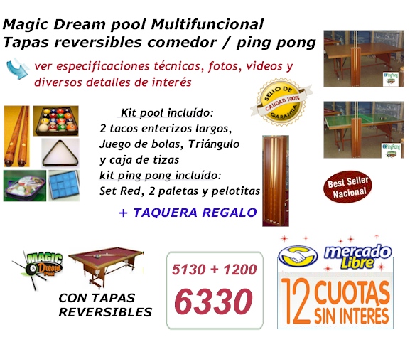 Magic Dream Pool Multifuncional con tapas reversibles comedor ping pong